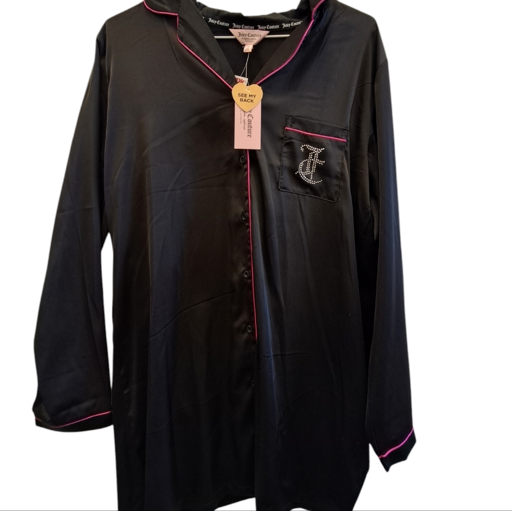 Juicy Couture Black Satin Pajama Top Size Medium NEW